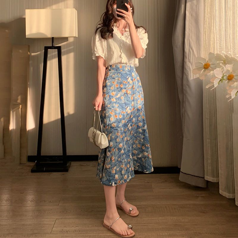 Midi Skirt Floral - Kadın Yazlık İki Parçalı Set Dantel